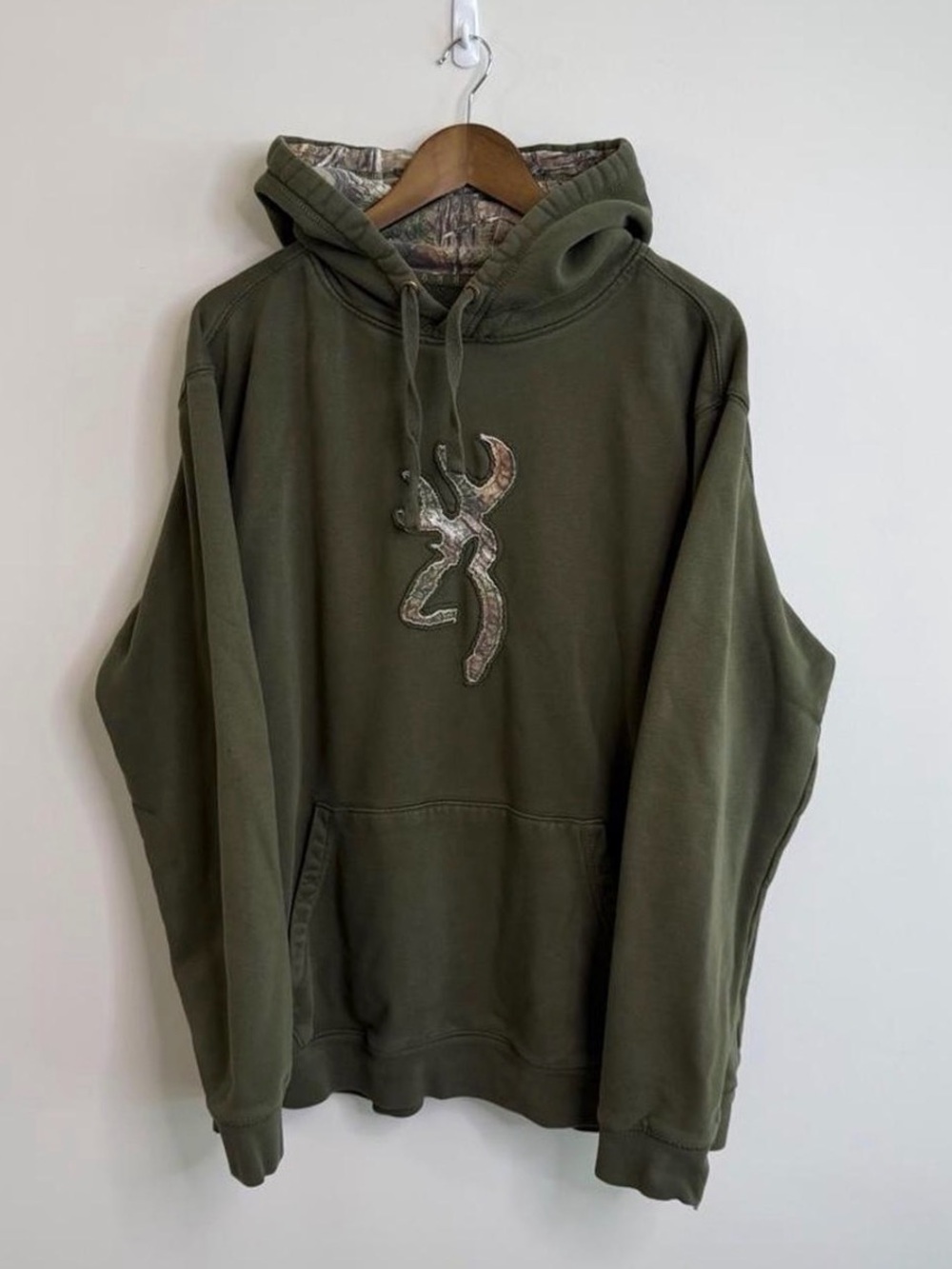 Browning Mossy Oak Camo Logo Hoodie Olive Green Hunting Sweater XL